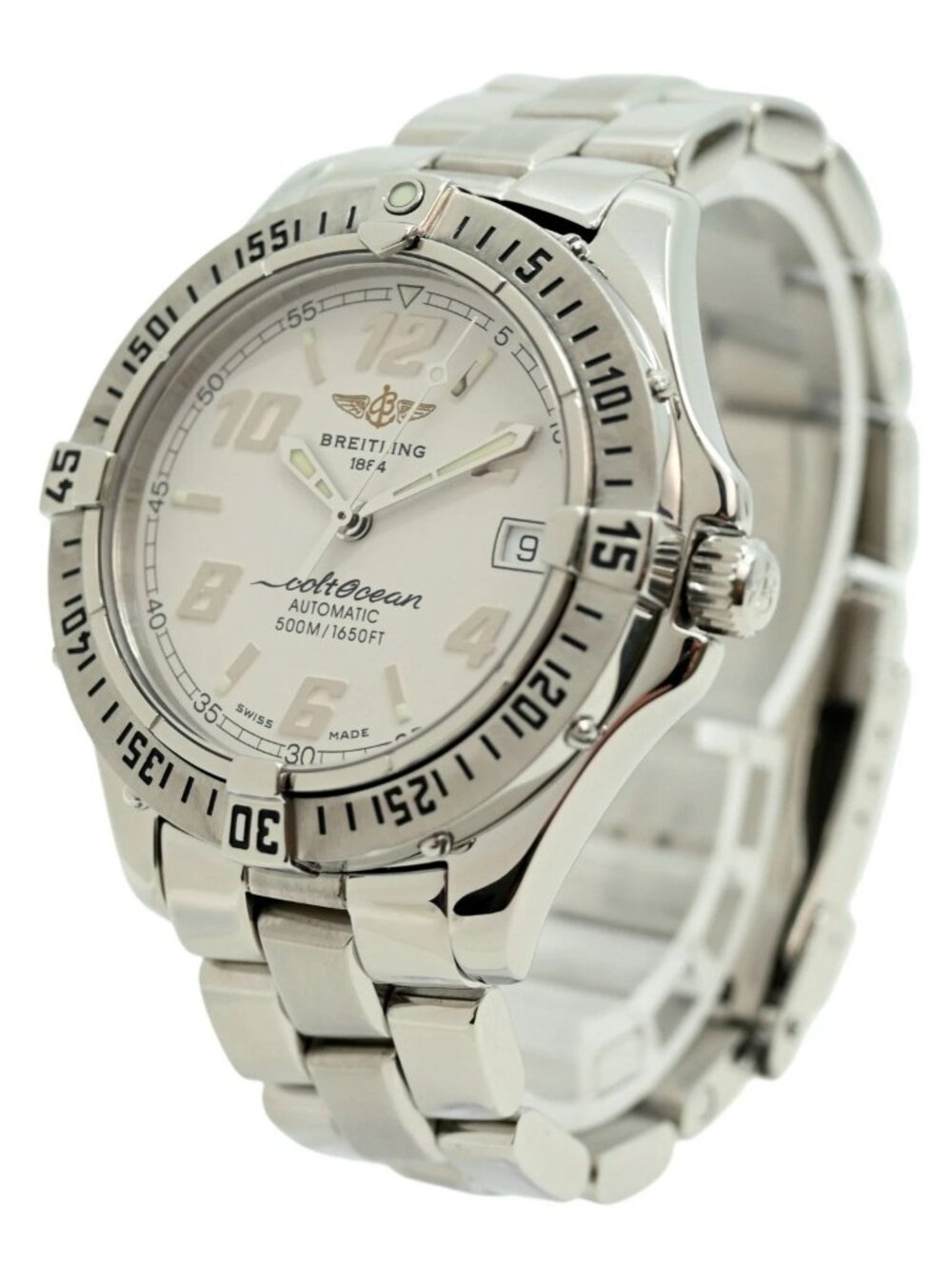 Breitling Men's 38mm Colt 500M White Dial Automatic Swiss SS Watch! Ref: A17350!
